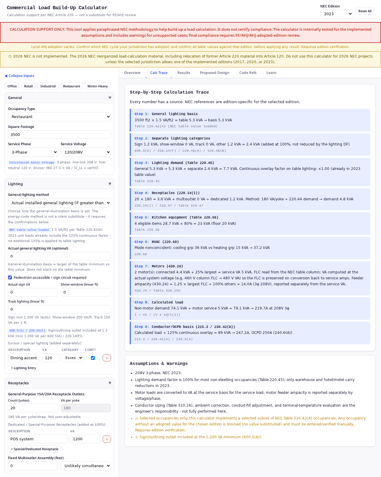 Commercial Load Build-Up — Calc Trace