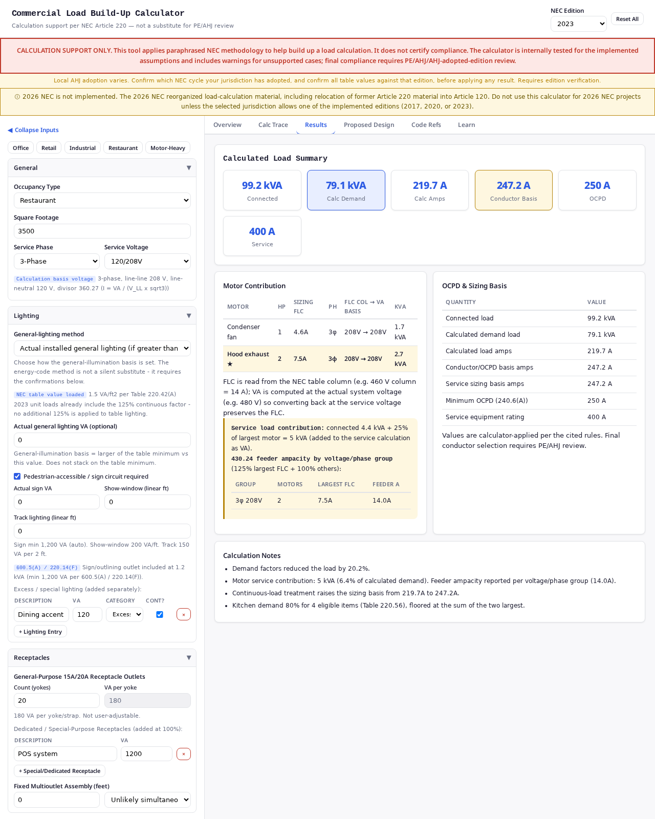 Commercial Load Build-Up — Results with motor contribution