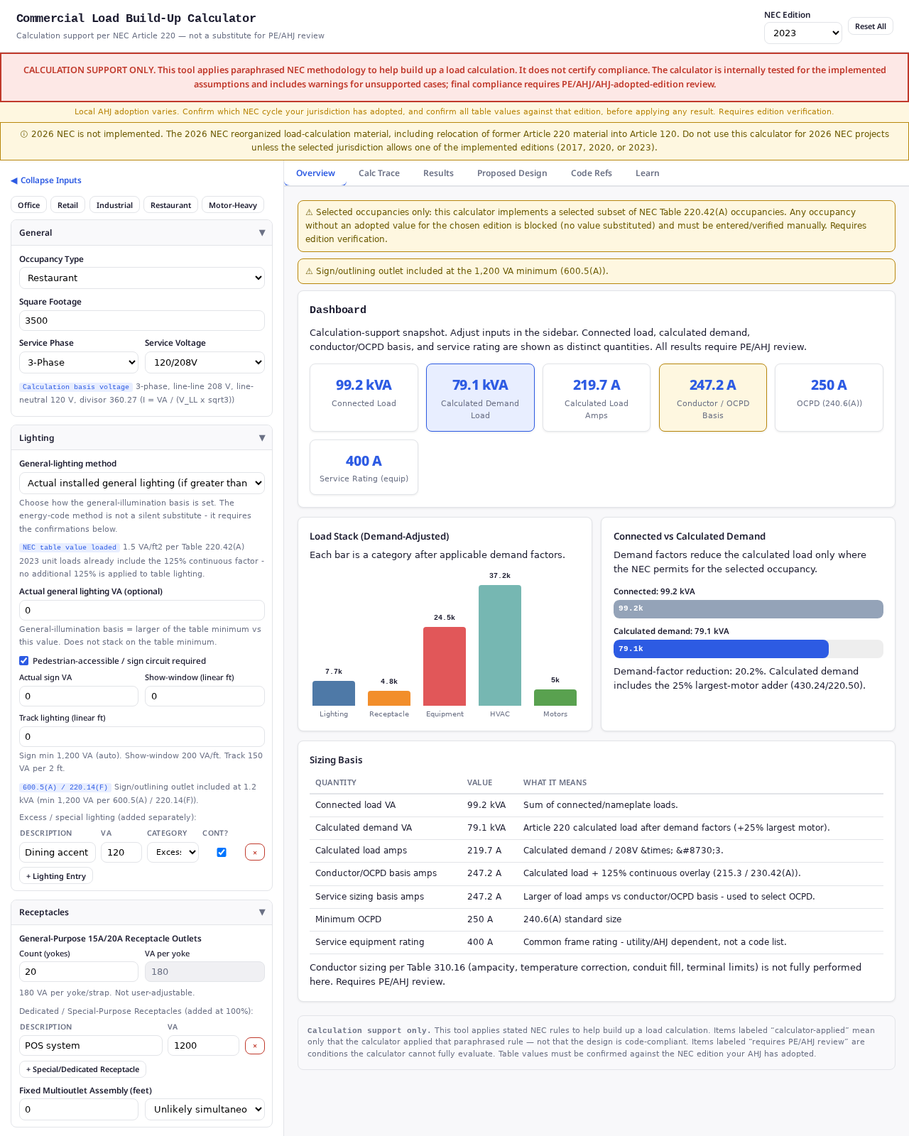 Commercial Load Build-Up Calculator — app preview