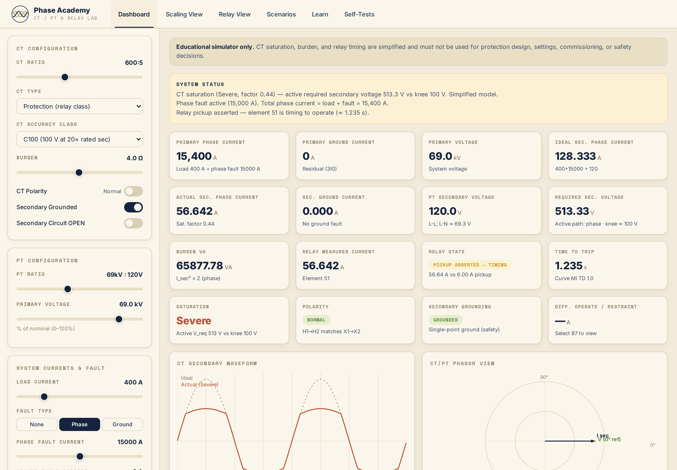 CT / PT and Relay Measurement Simulator — app preview
