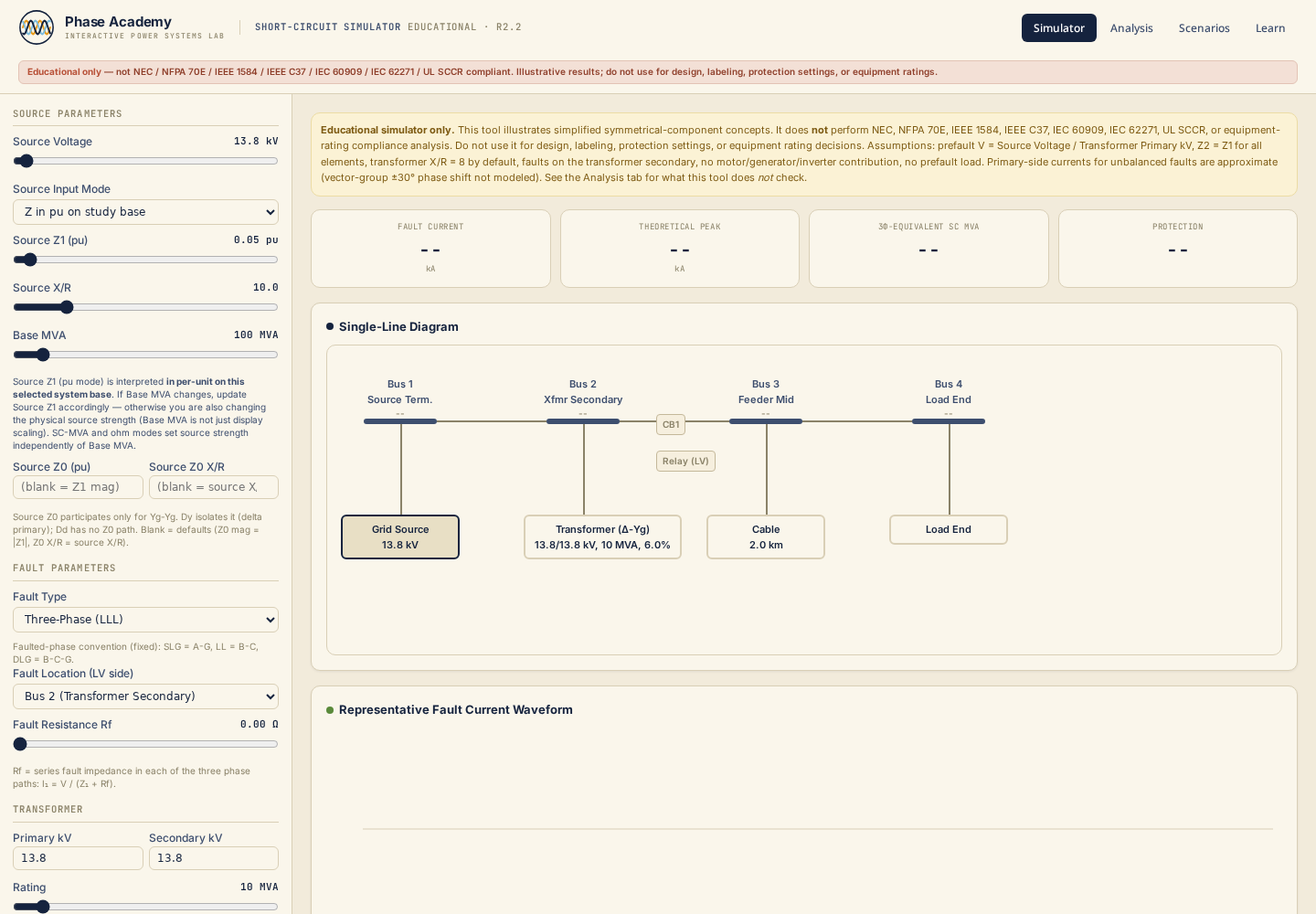 Fault Current & Short-Circuit Simulator — app preview