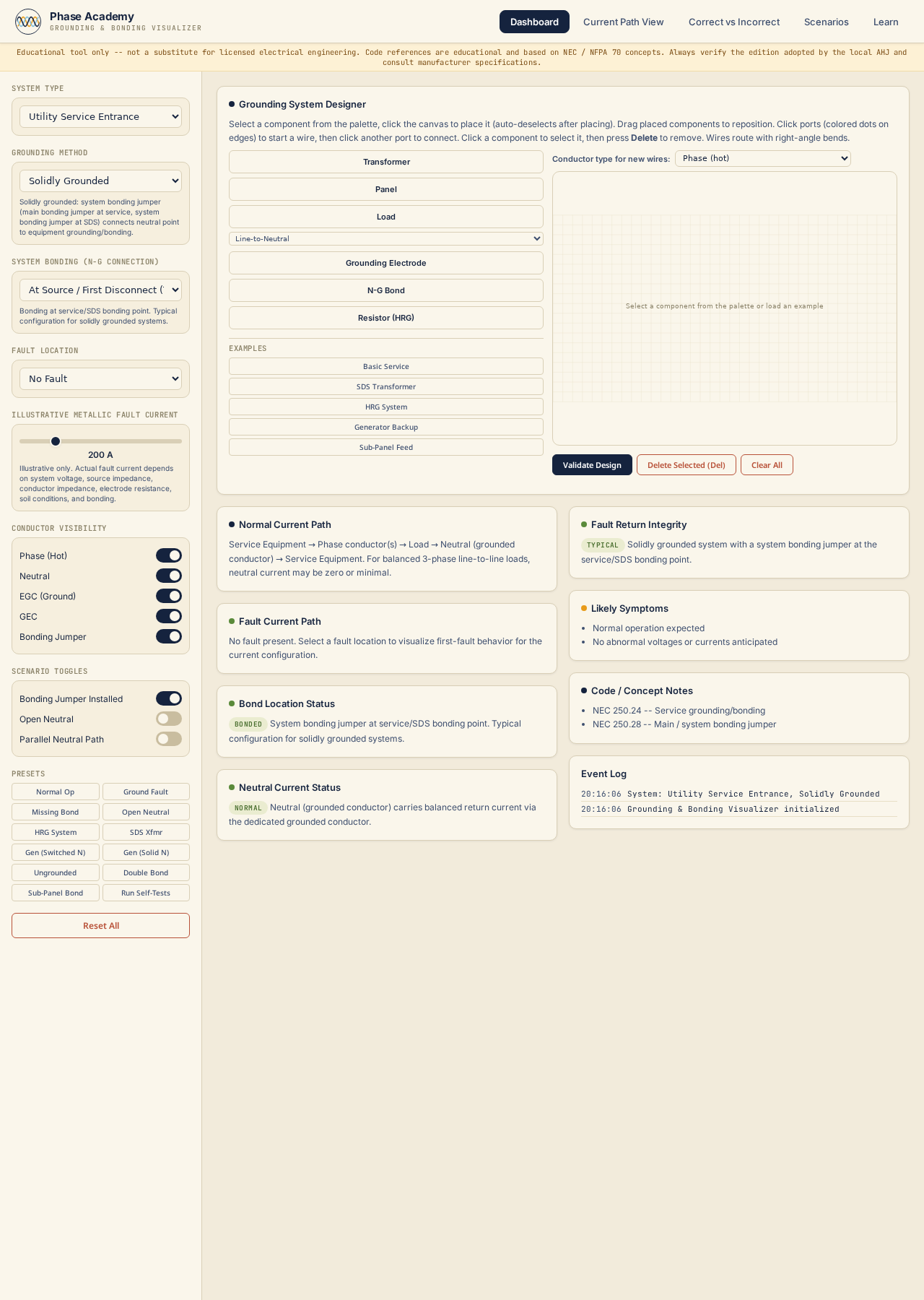 Grounding & Bonding System Visualizer — app preview