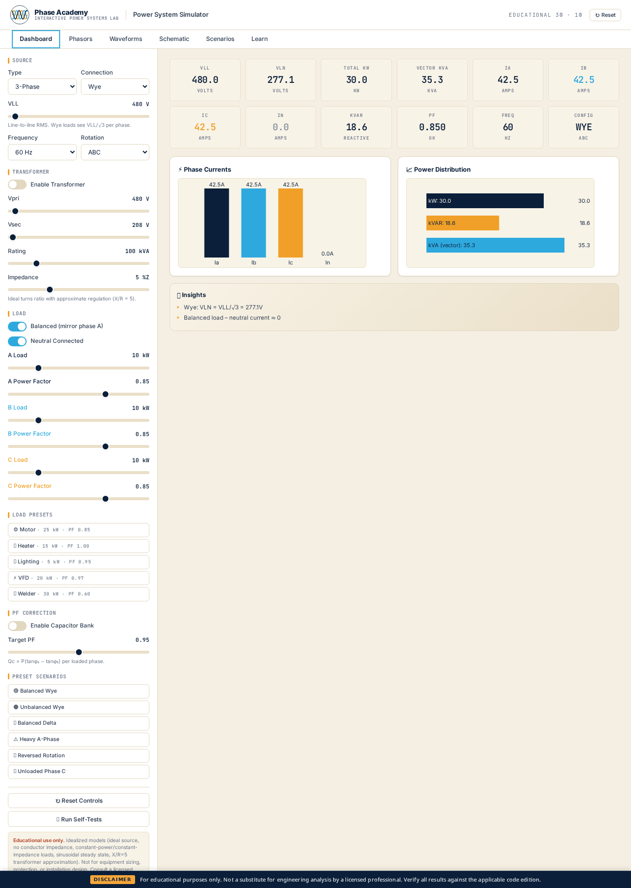 Power System Simulator — app preview