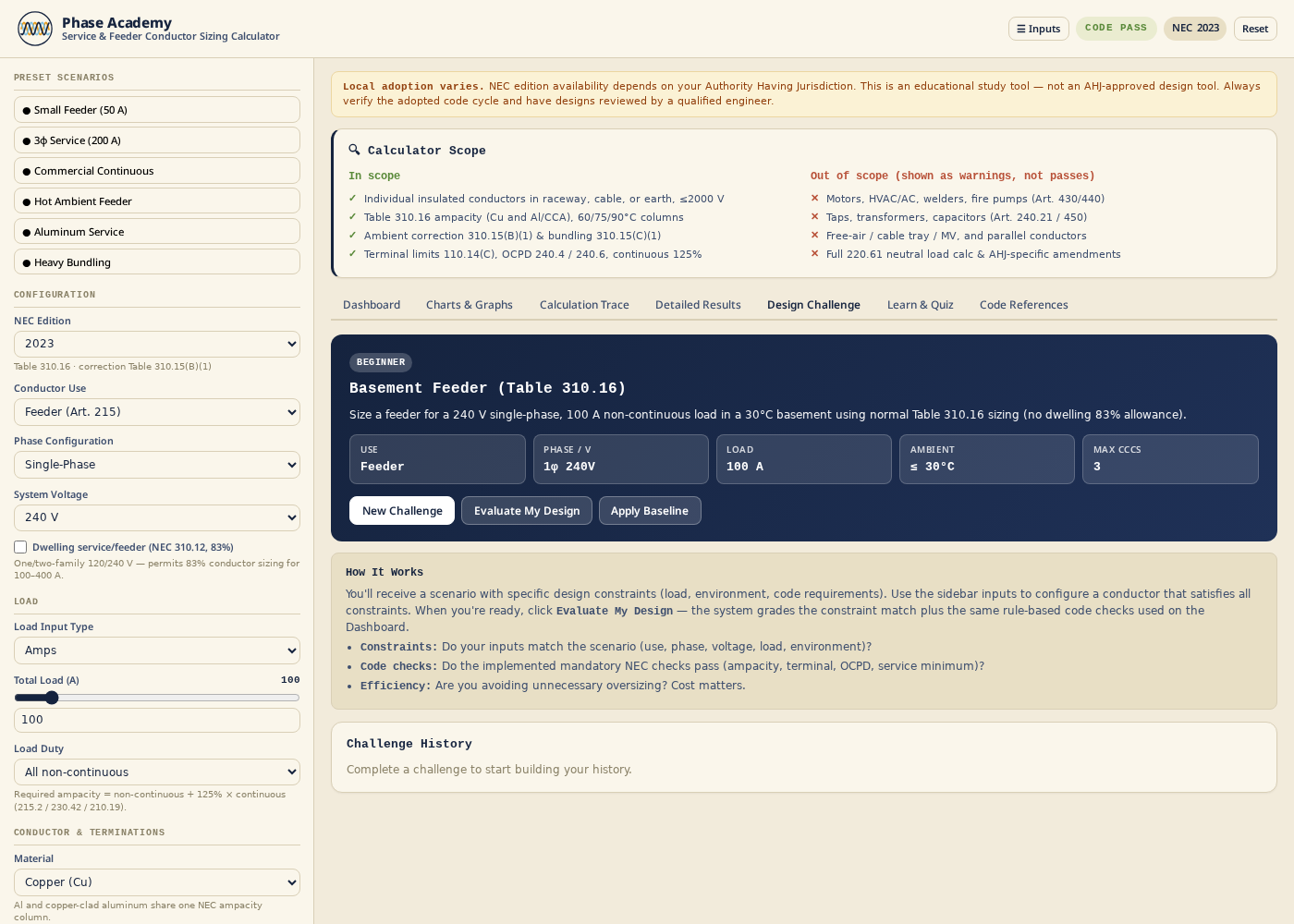 Design Challenge with graded conductor selection