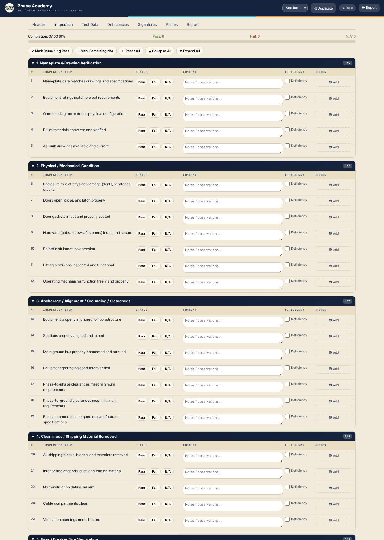 Checklist tab