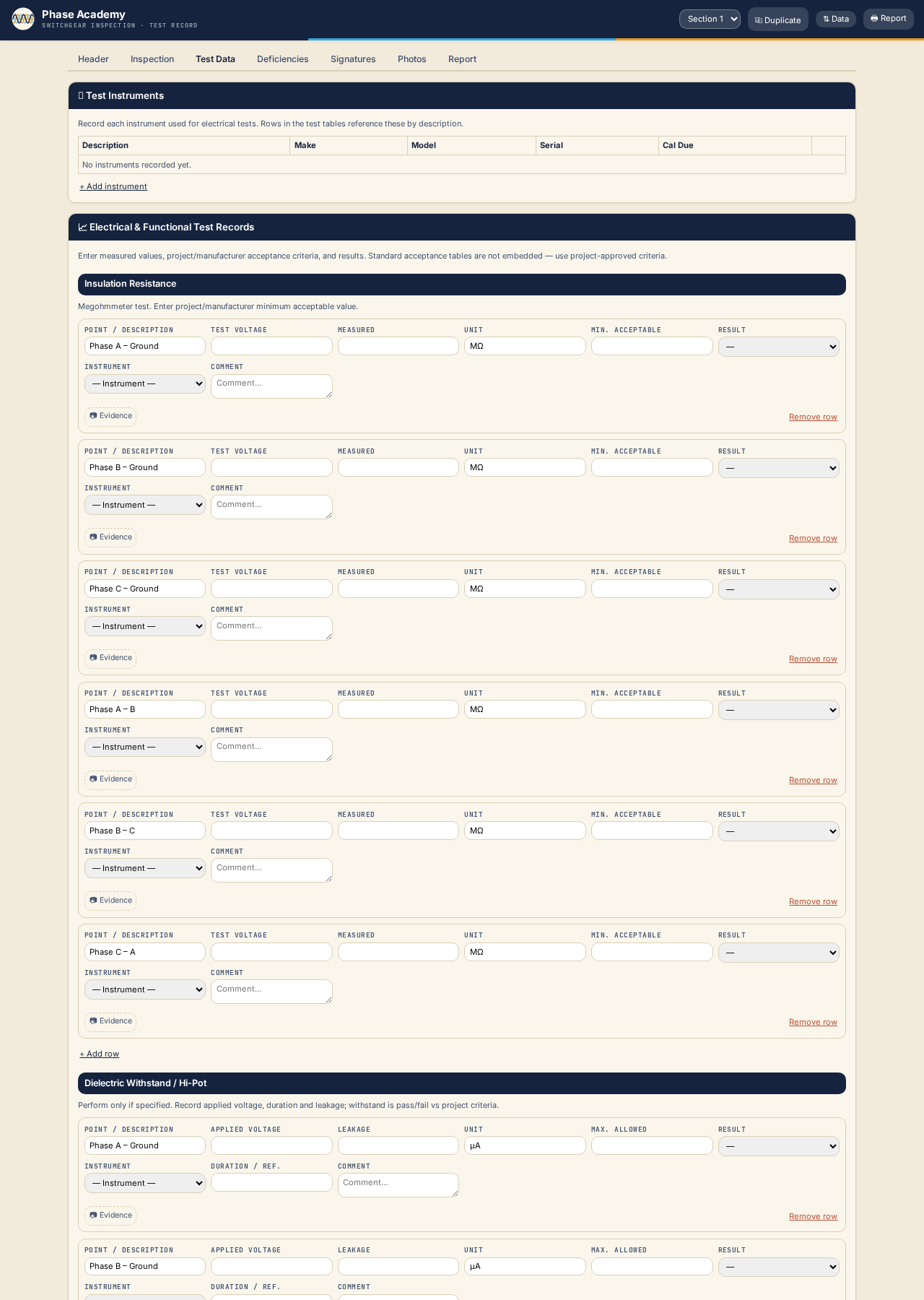 Tests tab